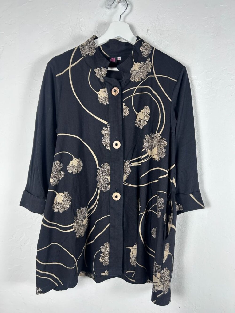 Cupcake International Womens Black Gold Floral Button-Front Tunic Top Small